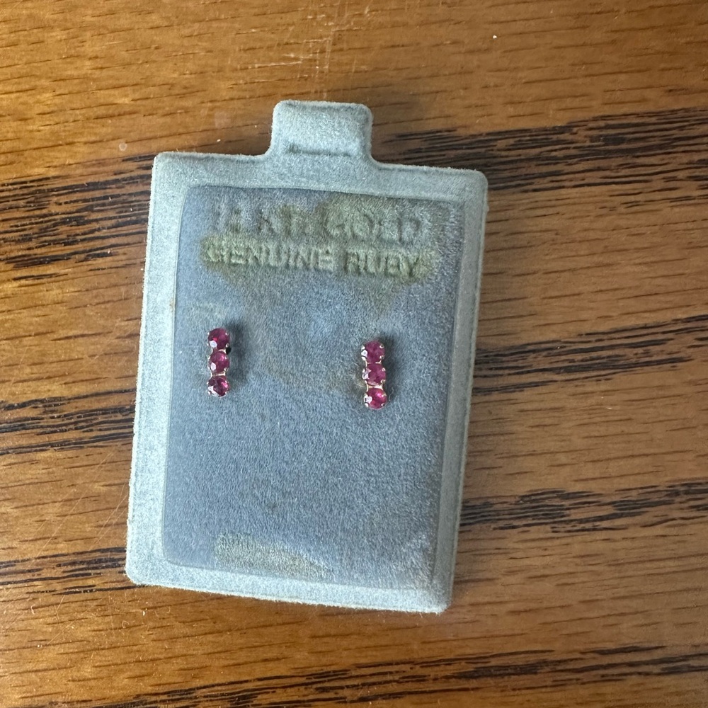 Genuine Ruby Vertical Stud Earrings - Pink Red Stones